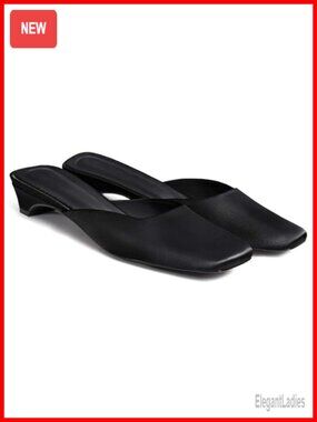 Women's Mules Low Kitten Heel Closed Square Toe Slip On Backless Dress Shoes